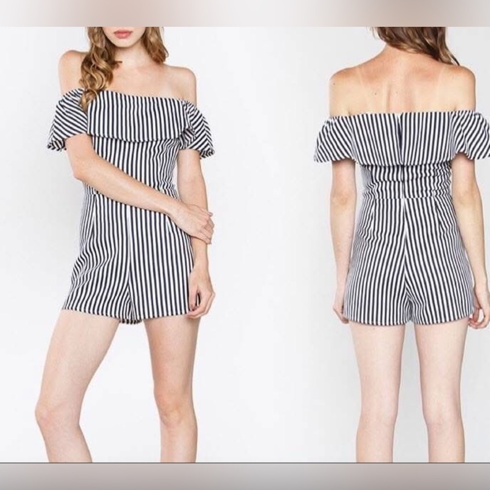SUGARLIPS - Black and Cream Off the Shoulder Romper. Size XS